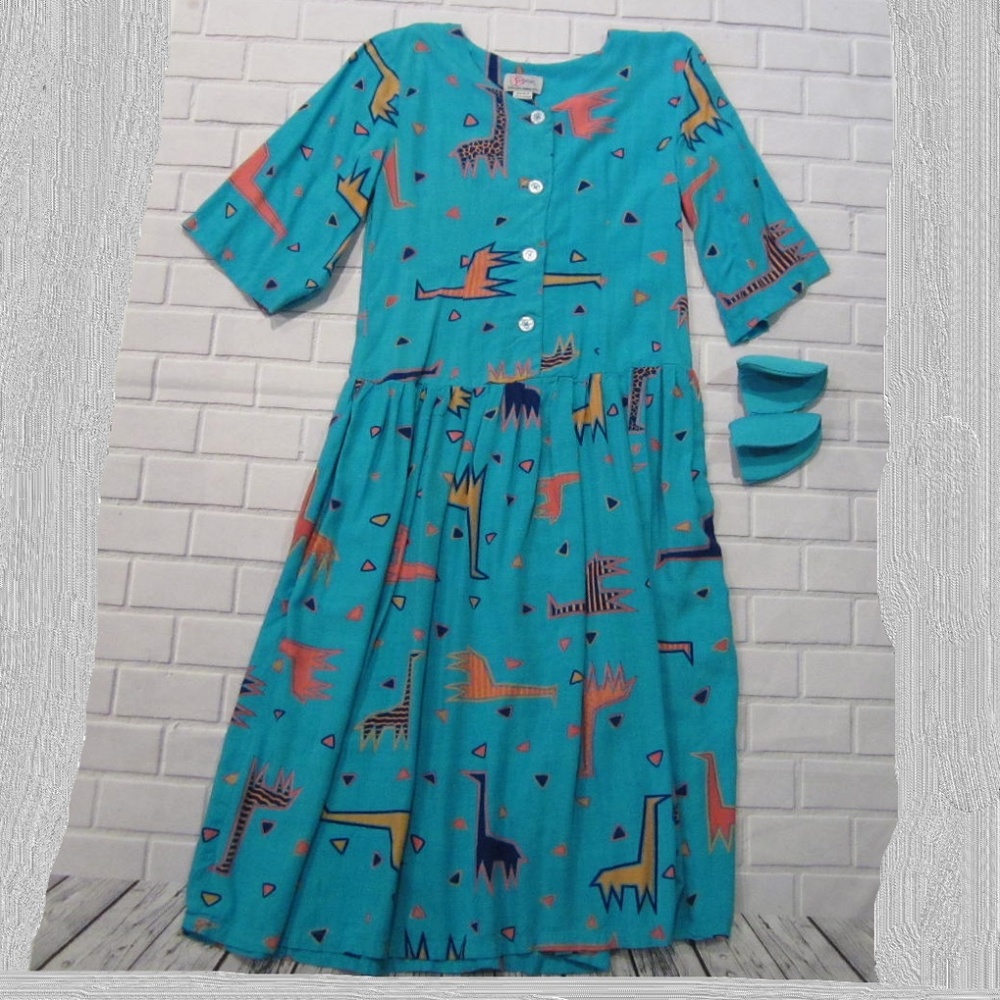 Vintage L Satyuga Giraffe Dress Honolulu Hawaii